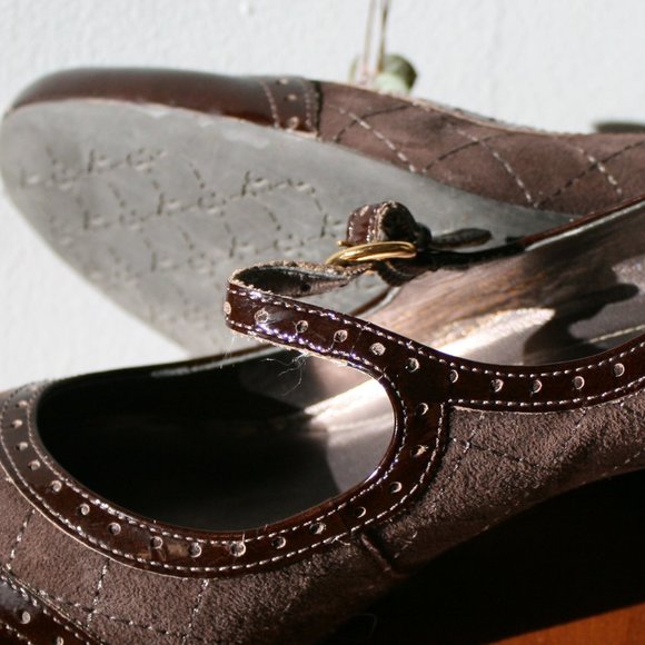 Franco Sarto Brown Leather and Suede Mary Jane High Heels - Picture 10 of 12